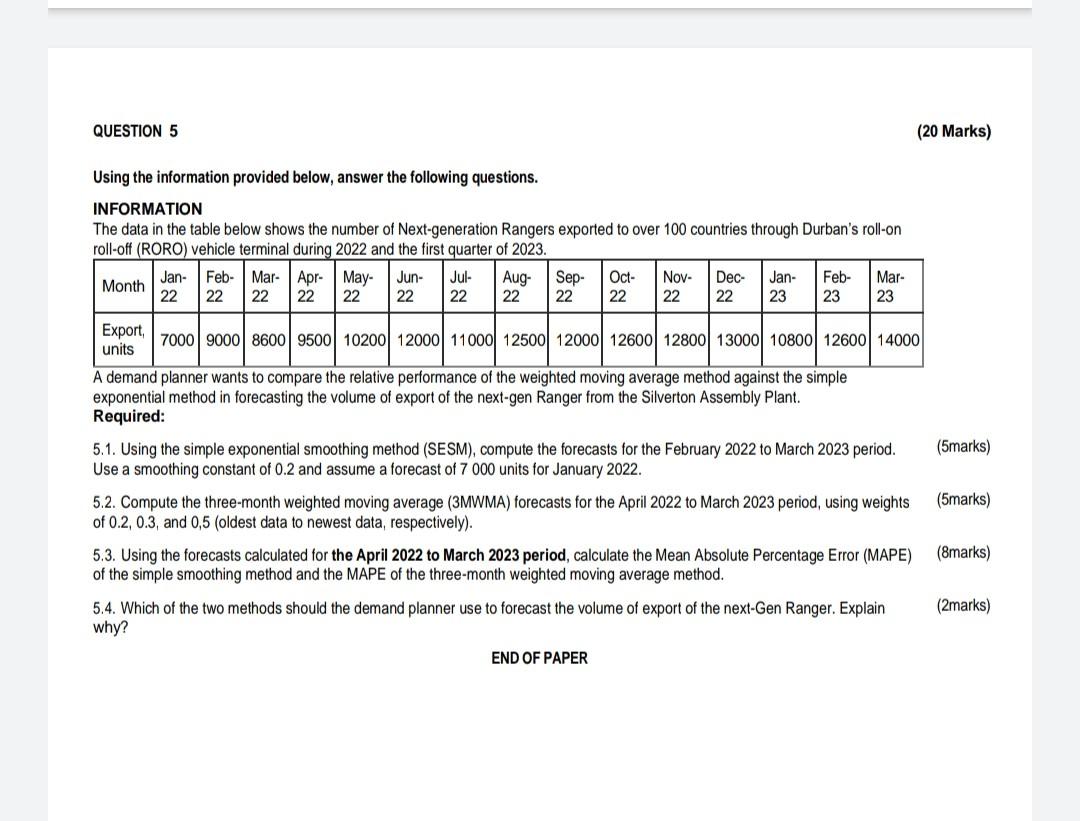 Using the information provided below, answer the following questions. INFORMATION The