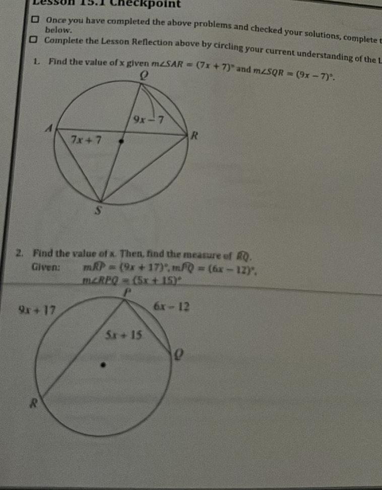 Checkpoint Once you have completed the above problems and checked your