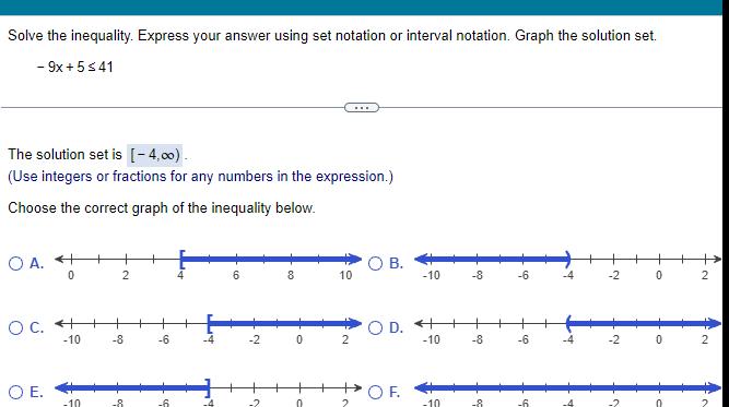 notation Graph the solution set 9x 5 41 The solution set is