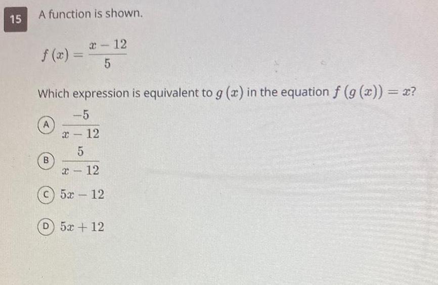  15 A function is shown A Which expression is equivalent to