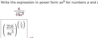 Write the expression in power form axb for numbers a and 216
