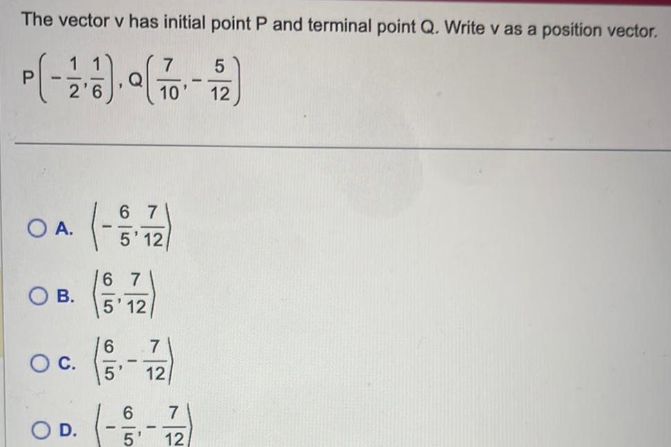 Write v as a position vector P 12 17 O A O