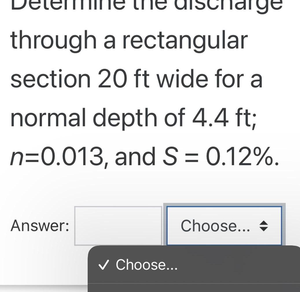 depth of 4 4 ft n 0 013 and S 0 12