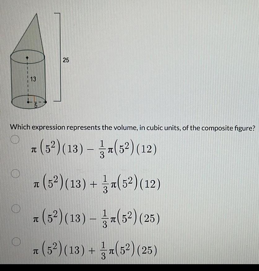 13 5 25 Which expression represents the volume in cubic units