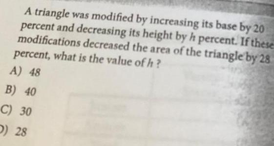 and decreasing its height by h percent If these modifications decreased the