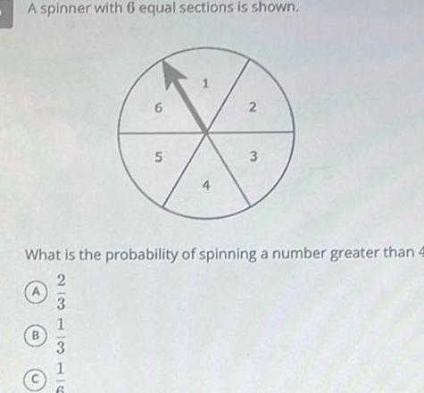  A spinner with 6 equal sections is shown B C 6