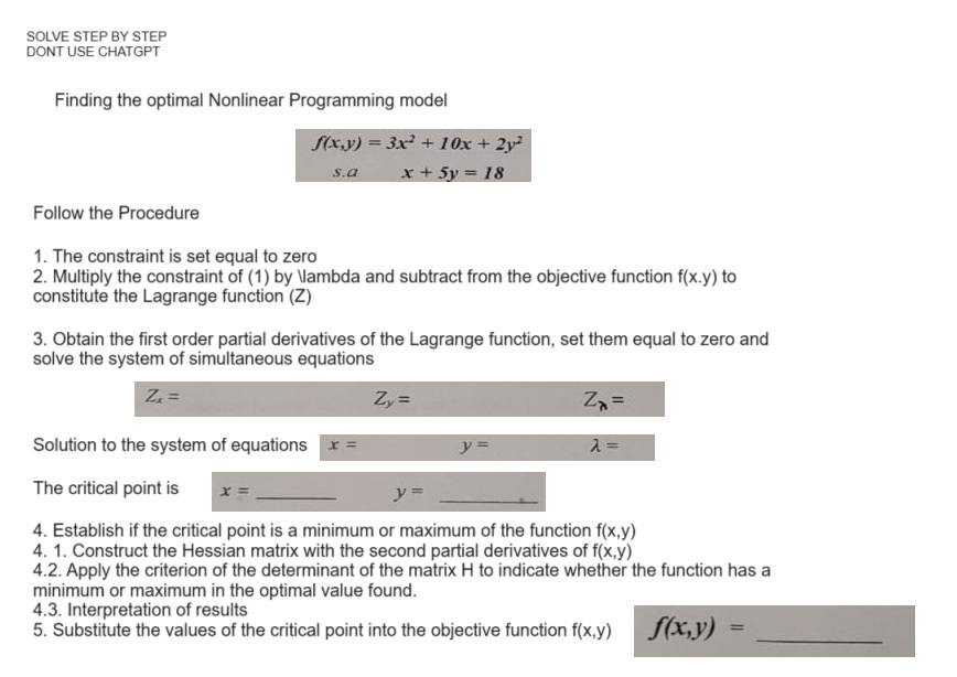 Programming model \[ \begin{array}{c} f(x, y)=3 x^{2}+10 x+2 y^{2} \\ \text {