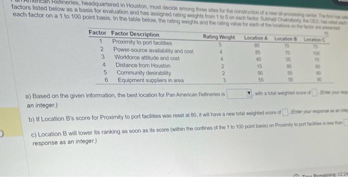 a) Based on the given information, the best location for Pan