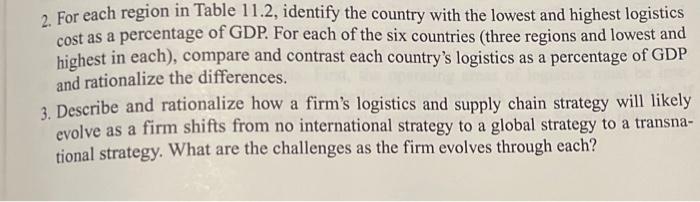 2. For each region in Table 11.2 , identify the country