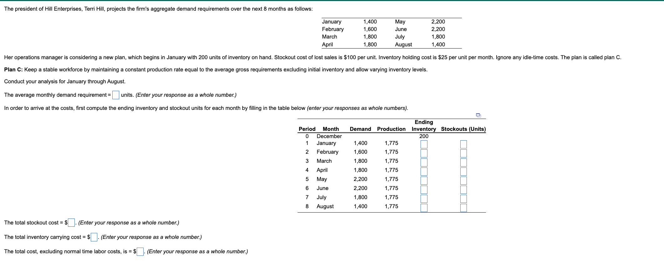 rate equal to the average gross requirements excluding initial inventory and allow