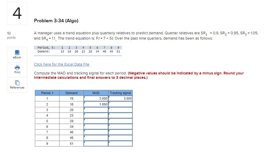 demand. Quarter relatives are \( \mathrm{SR}_{1}=0.9, \mathrm{SR}_{2}=0.95, \mathrm{SR}_{3}=1.05 \), and \( \mathrm{SR}_{4}=1.1