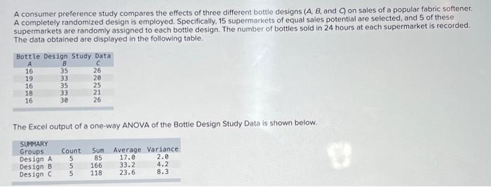 A consumer preference study compares the effects of three different bottle