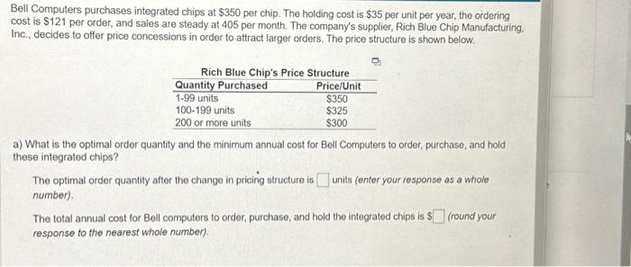 Bell Computers purchases integrated chips at \( \$ 350 \) per