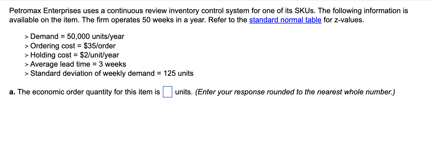of its SKUs. The following information is available on the item. The