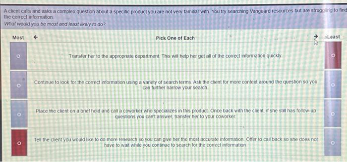  A clent calls and asks a complex question about a specific