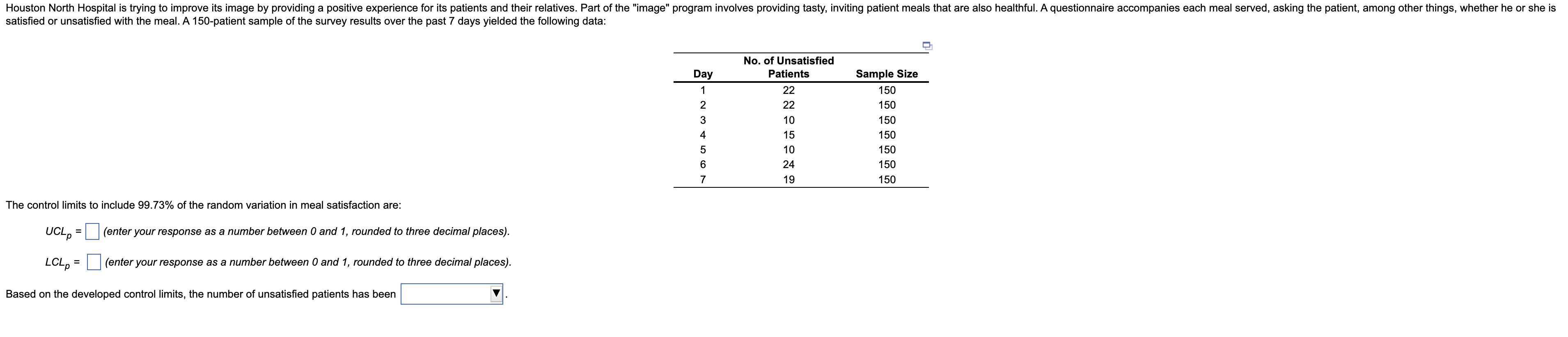 random variation in meal satisfaction are: \( U C L_{p}= \) (enter