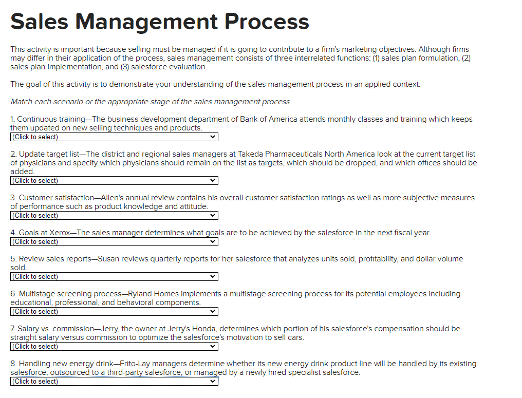This activity is important because selling must be managed if it