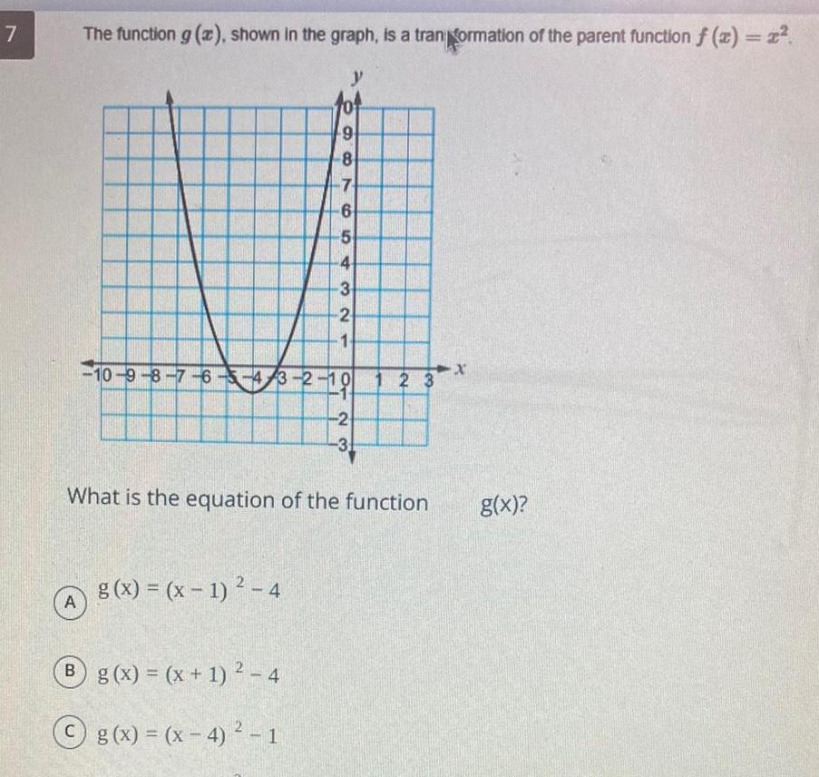  7 A The function g x shown in the graph is