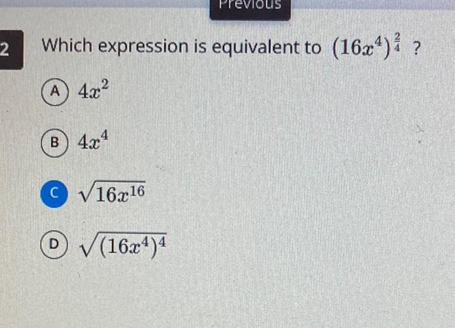 Which expression is equivalent to (16c4) ?