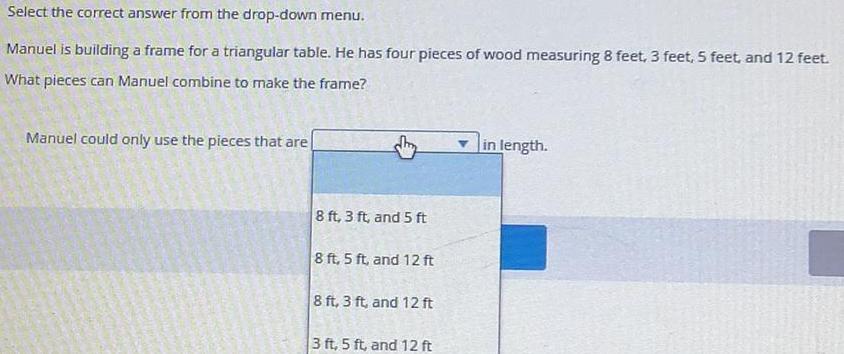  Select the correct answer from the drop down menu Manuel is