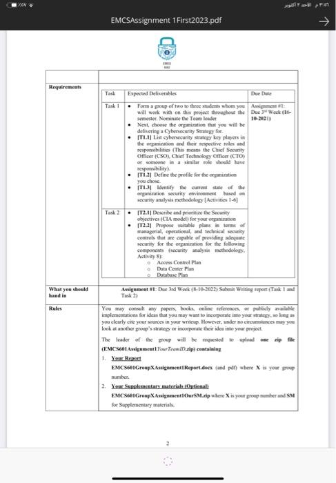 Requirements EMCSAssignment 1First2023.pdf Task Task 1 Task 2 Expected Deliverables .