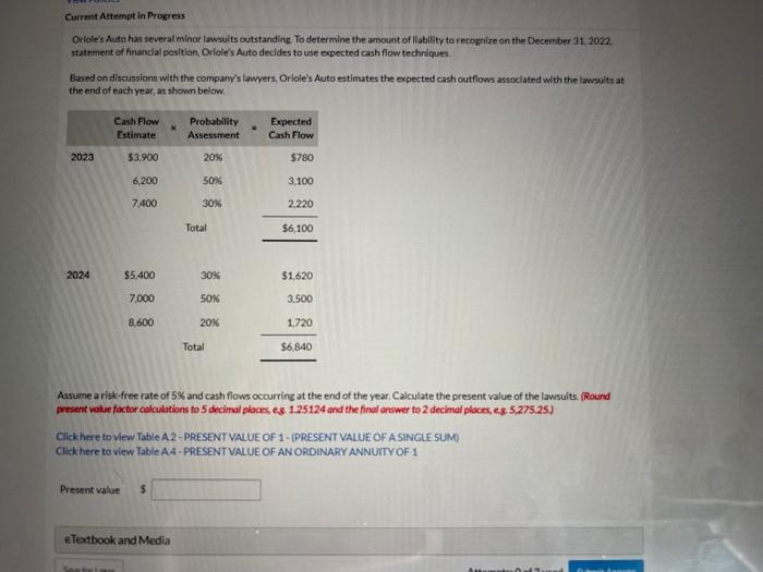 Current Attempt in Progress Oriole's Auto has several minor lawsuits outstanding