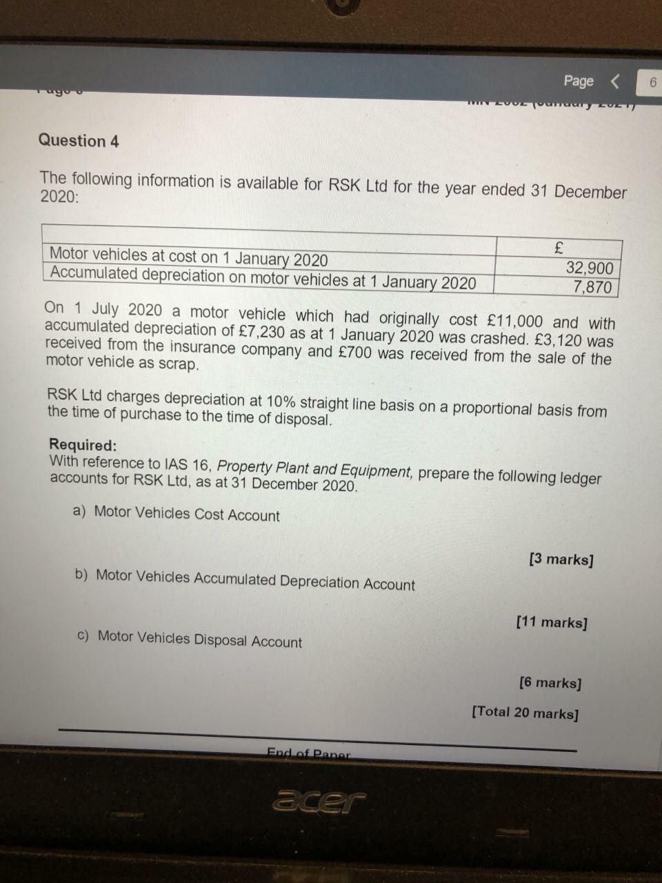 6 Question 4 The following information is available for RSK Ltd for