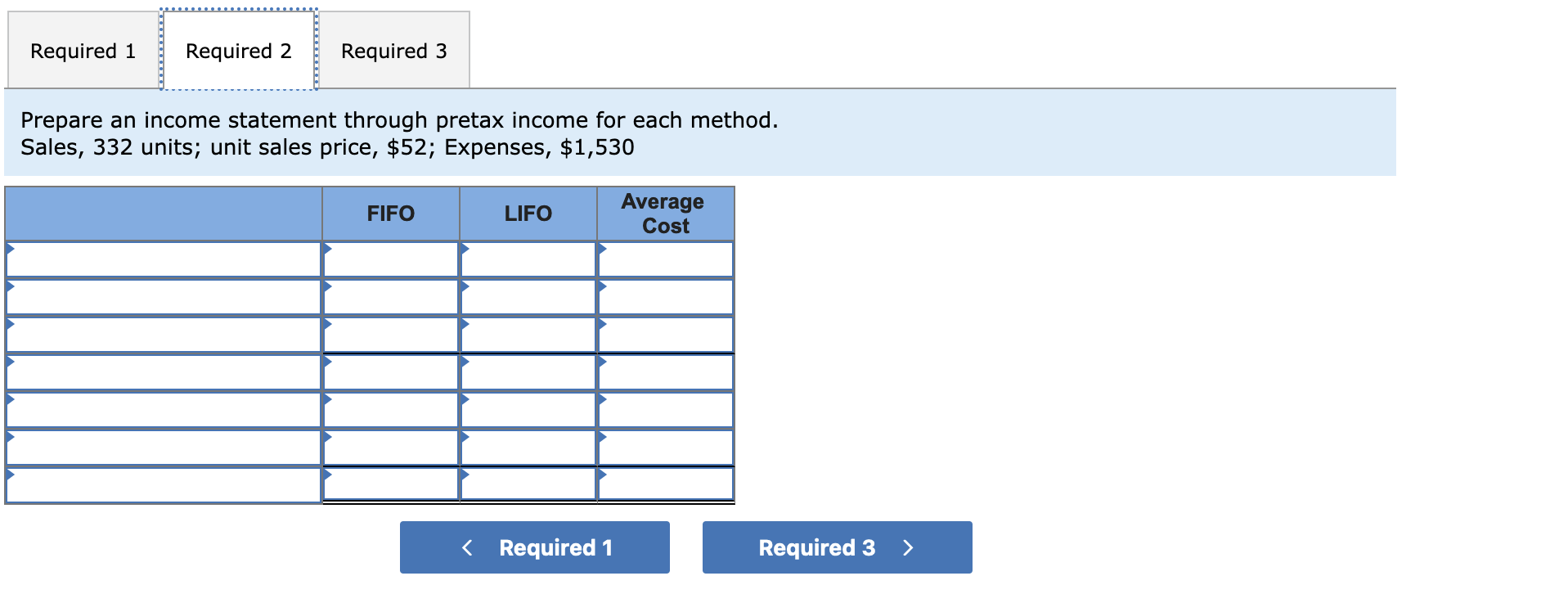 income statement of Audio Solutions Company under three different inventory costing methods,