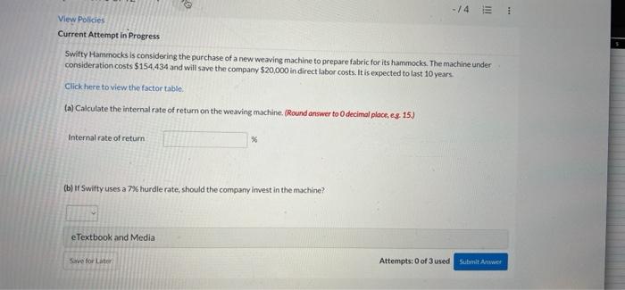  View Policies -/4 E Current Attempt in Progress Swifty Hammocks is