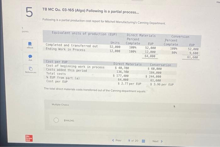 Sube TB MC Qu. 03-155 (Algo) An ice cream manufacturer makes... An