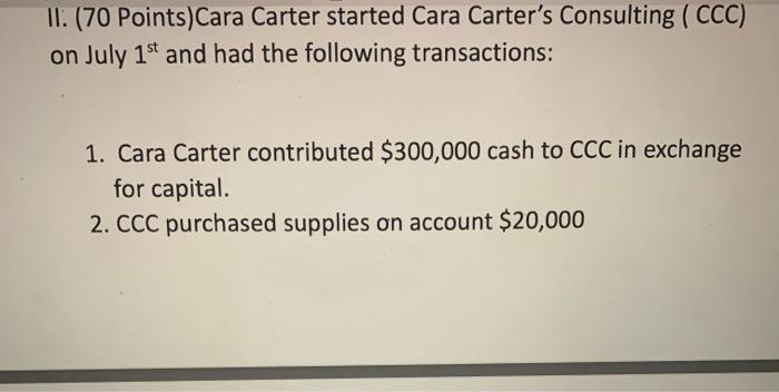  II. (70 Points)Cara Carter started Cara Carter's Consulting (CCC) on July