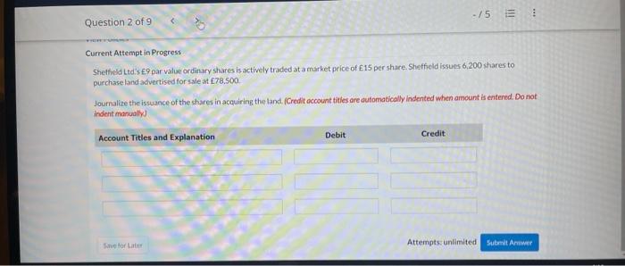 Question 2 ot 9 Current in Tides and of E 15 Attempts;