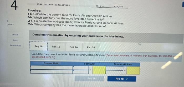 assets and current liabilities for Ferris Air and Oceanic Airlines are provided
