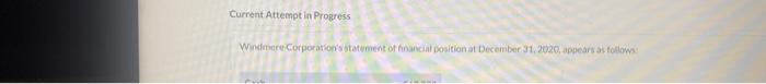  Current Attempt in Progress Windmere Corporation's statement of financial position at