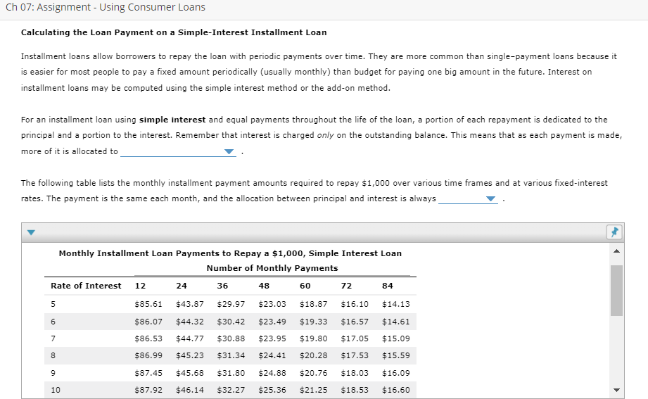  Ch 07: Assignment - Using Consumer Loans Calculating the Loan Payment