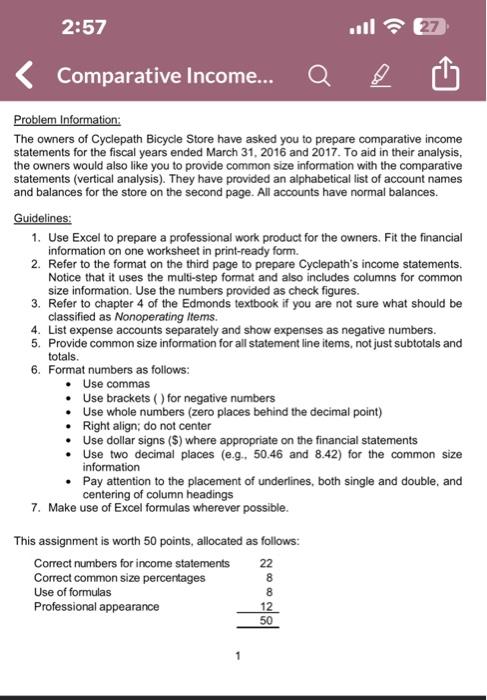 2:57 < Comparative Income... The owners Of Cyclepath Bicycle Store have aski