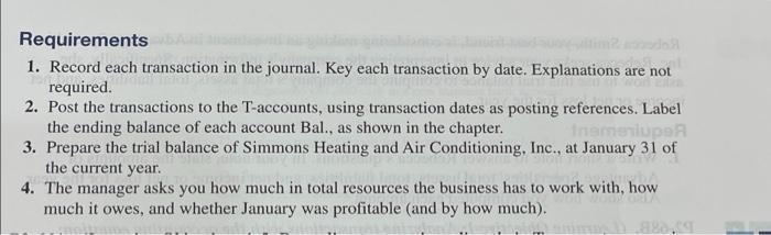 transactions; posting; preparing and using a trial balance) During the first month