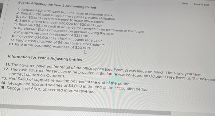 Help Save & Exit Events Affecting the Year 2 Accounting Period