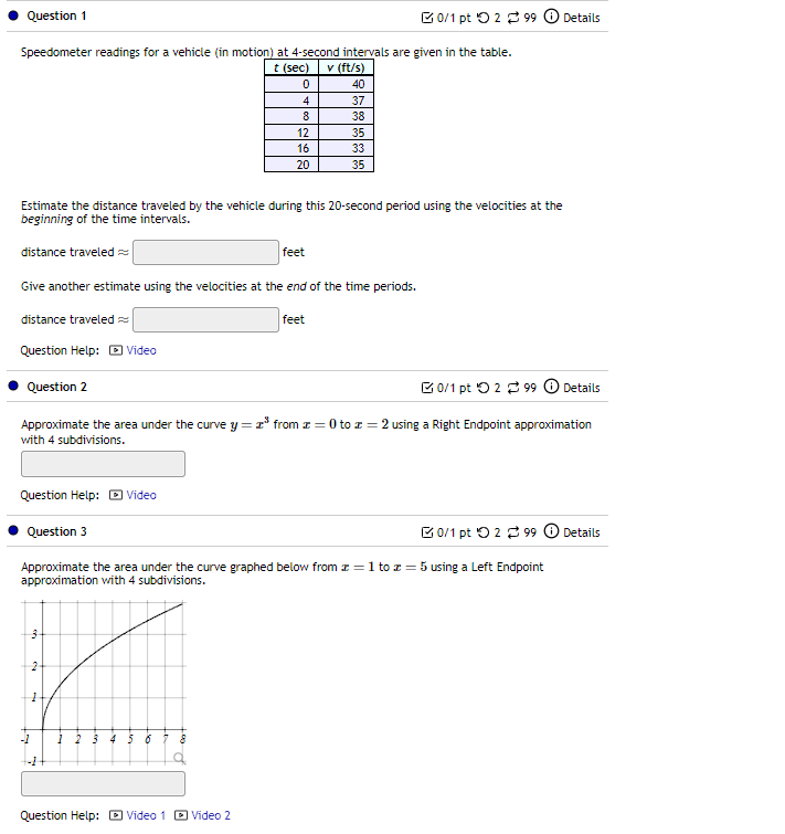 = D to z = 2 using a Right Endpoint approximation with