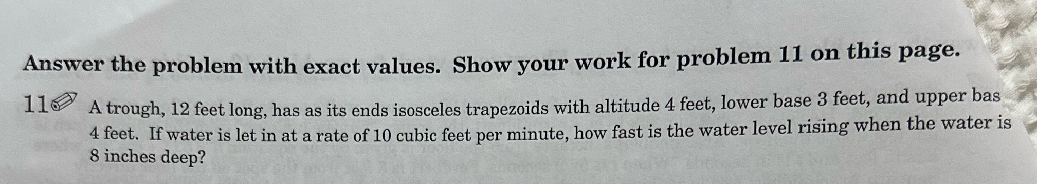 11 on this page. A trough, 12 feet long, has as its