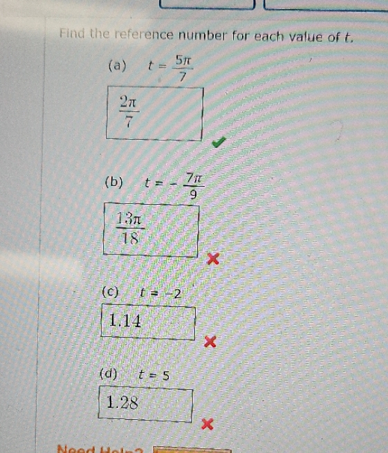 each value of t. (a) t = 51 7 (b) tze 9