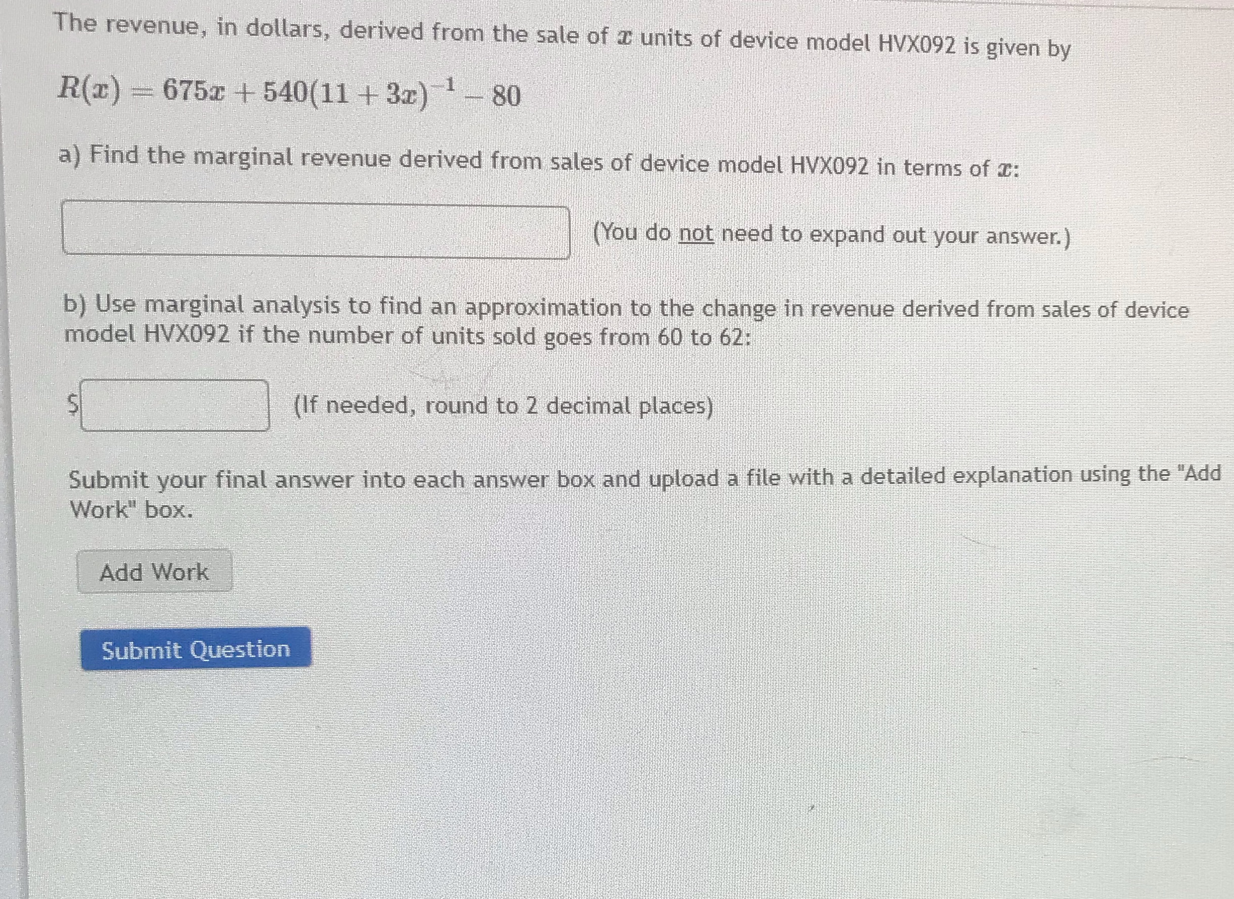 model HVX092 is given by R@) 675t + 540(11 + 3c)-i 80