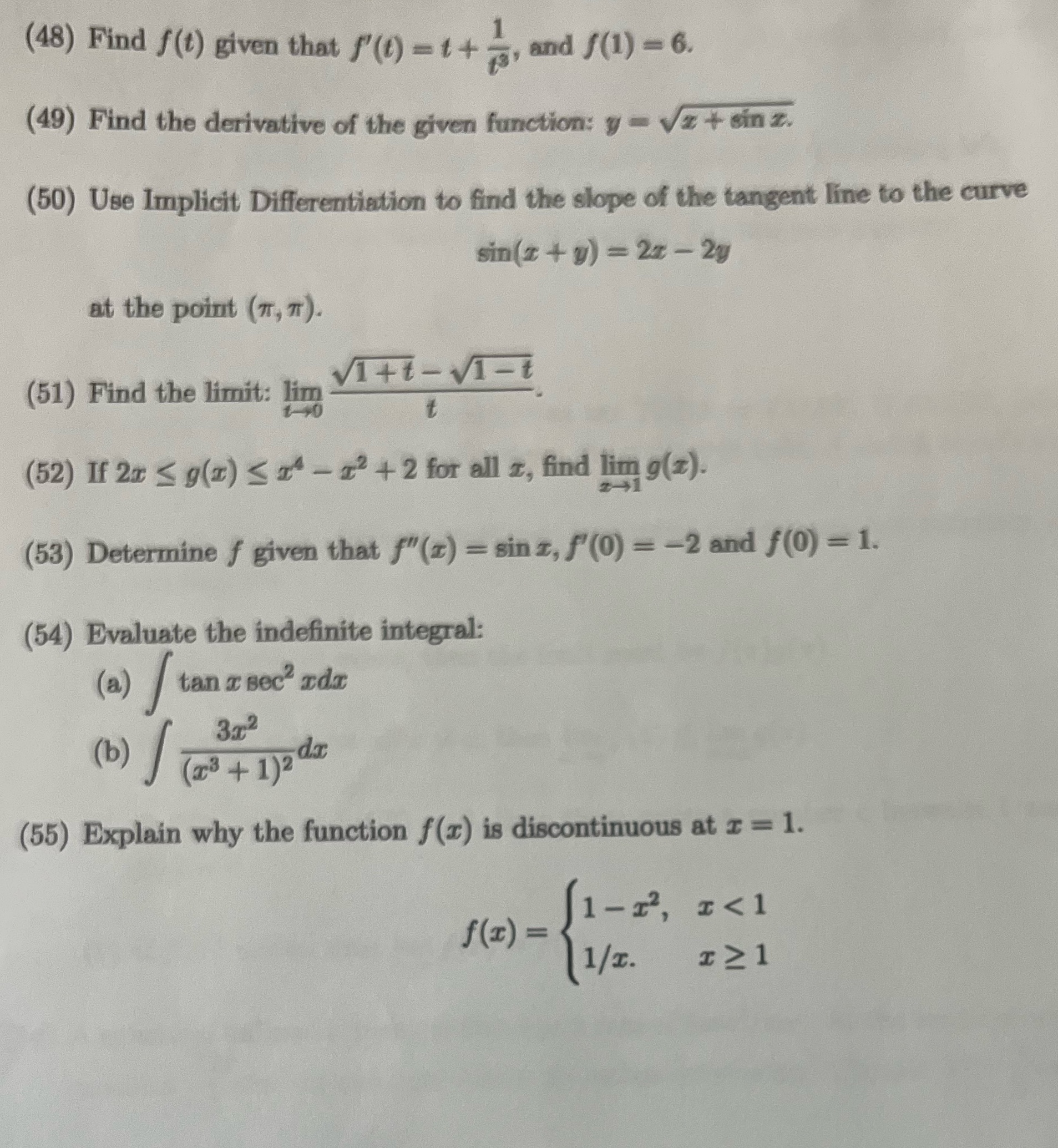  Mat301 (48) Find f(t) given that f'(t) = 1 + ,
