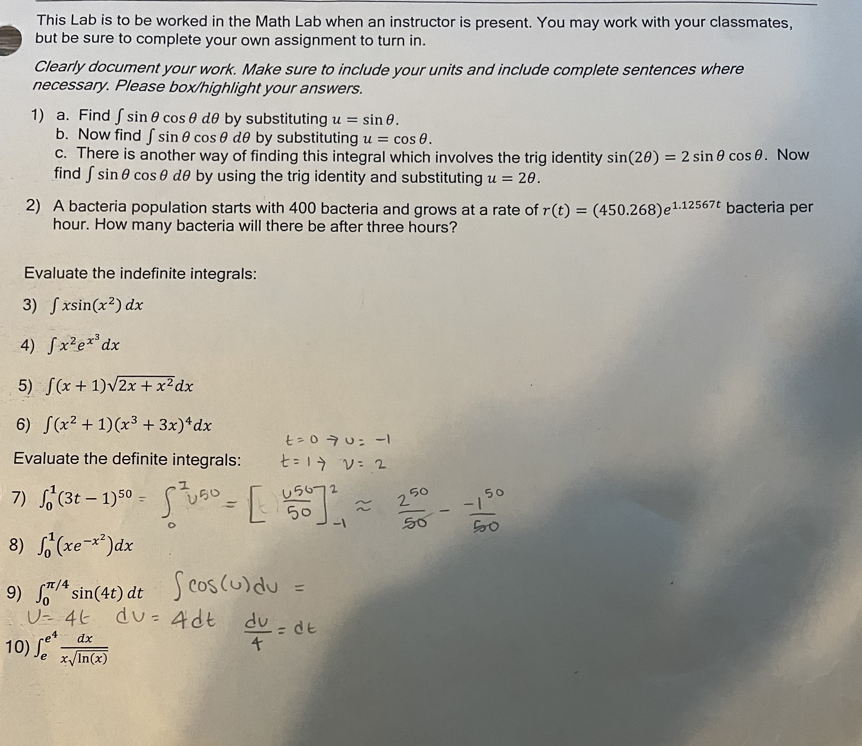 This Lab is to be worked in the Math Lab when