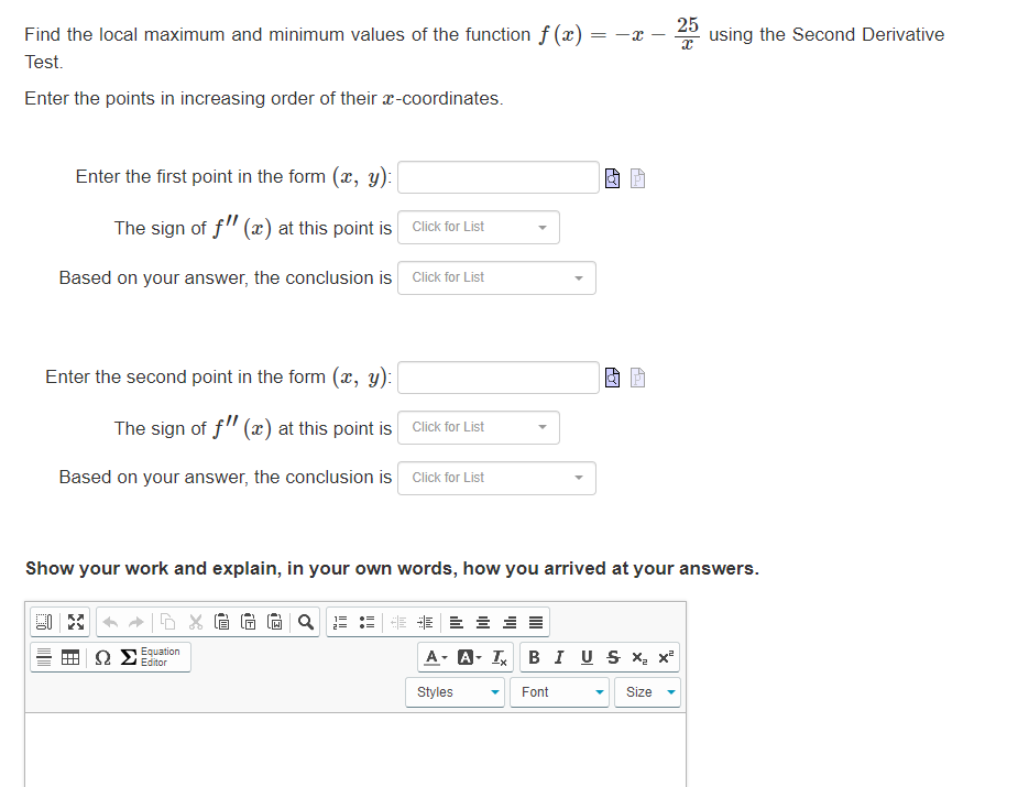 :r: E using the Second Derivative a Test. Enter the points in
