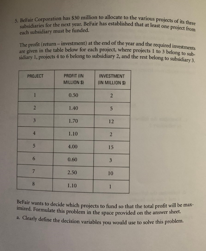 Help me with this management science question please. 5 . BeFair