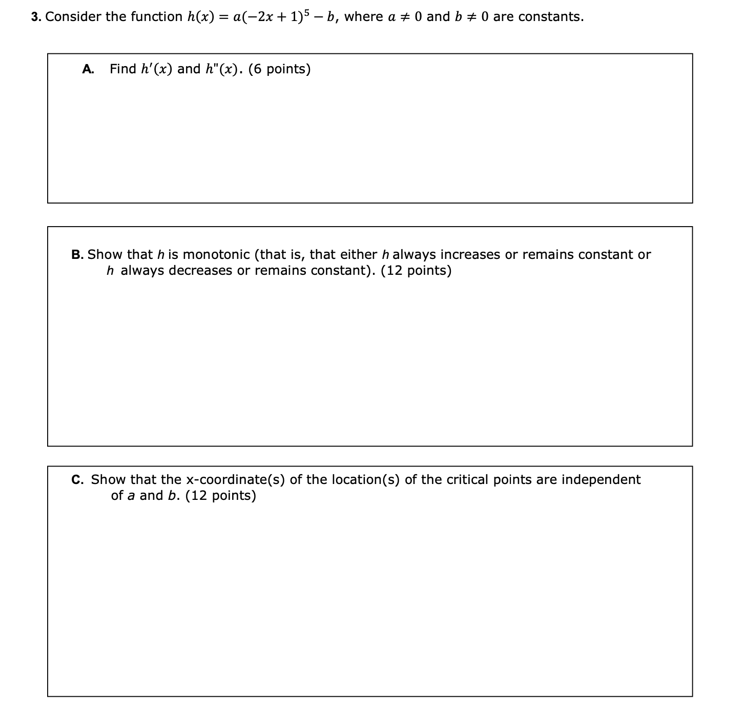 a at 0 and b at 0 are constants. A. Find h'(x)