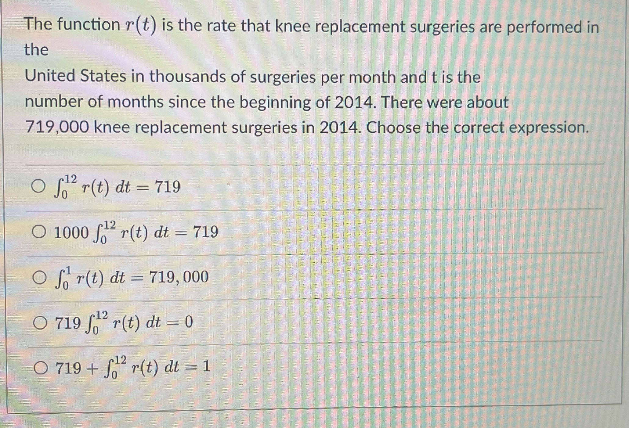 The function r(t) is the rate that knee replacement surgeries are