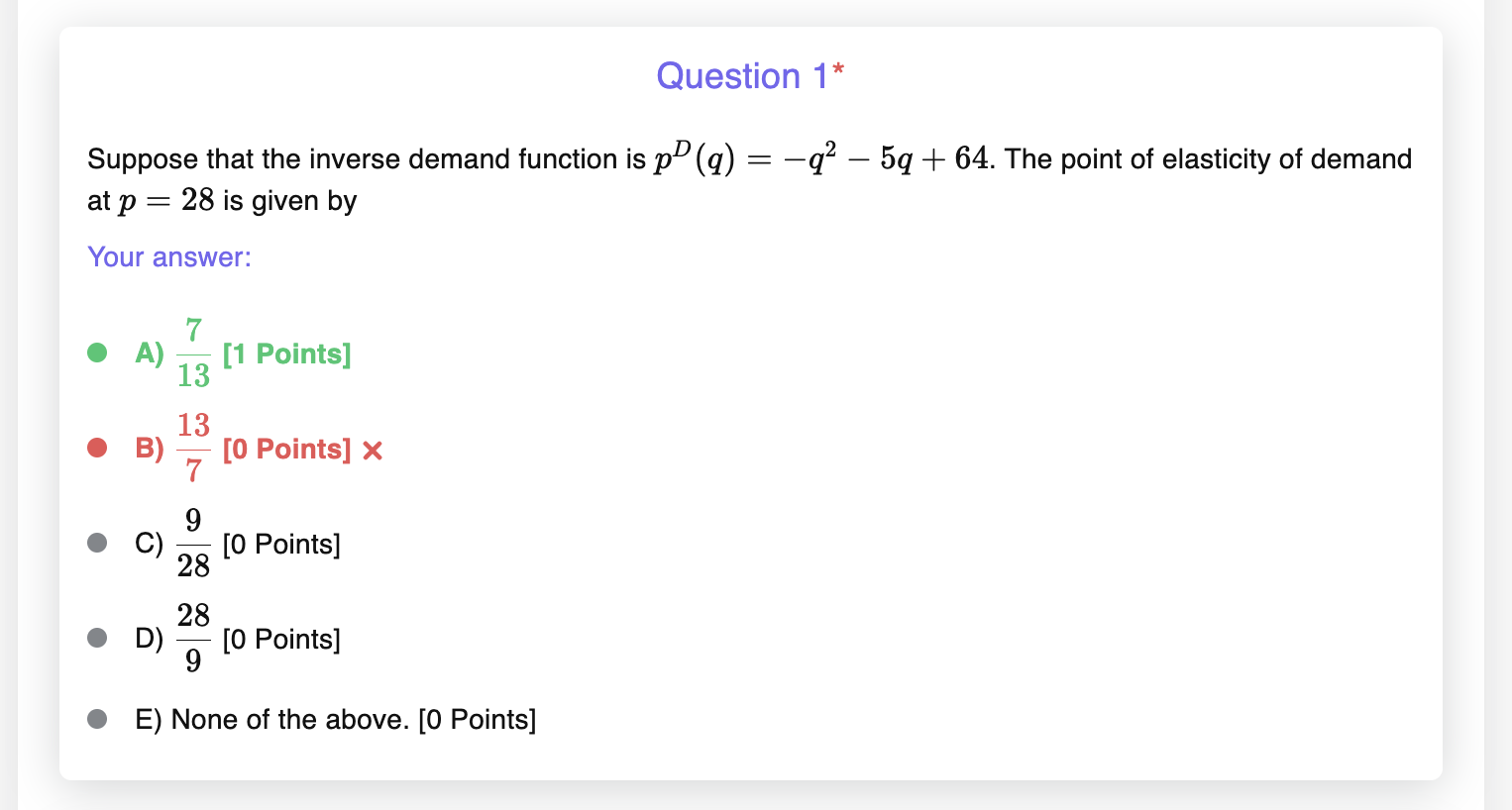 = -q2 - 5q + 64. The point of elasticity of demand