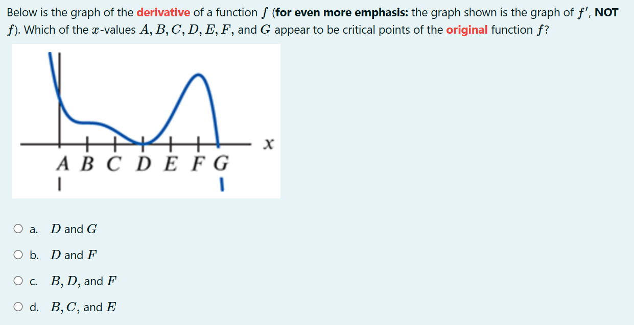 critical point of fa (x ) occurs at x O a. a
